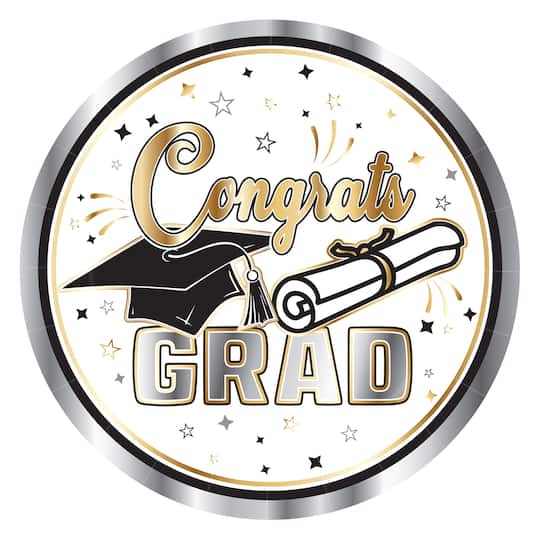 Beistle 7" White & Silver Graduation Plates, 16ct.